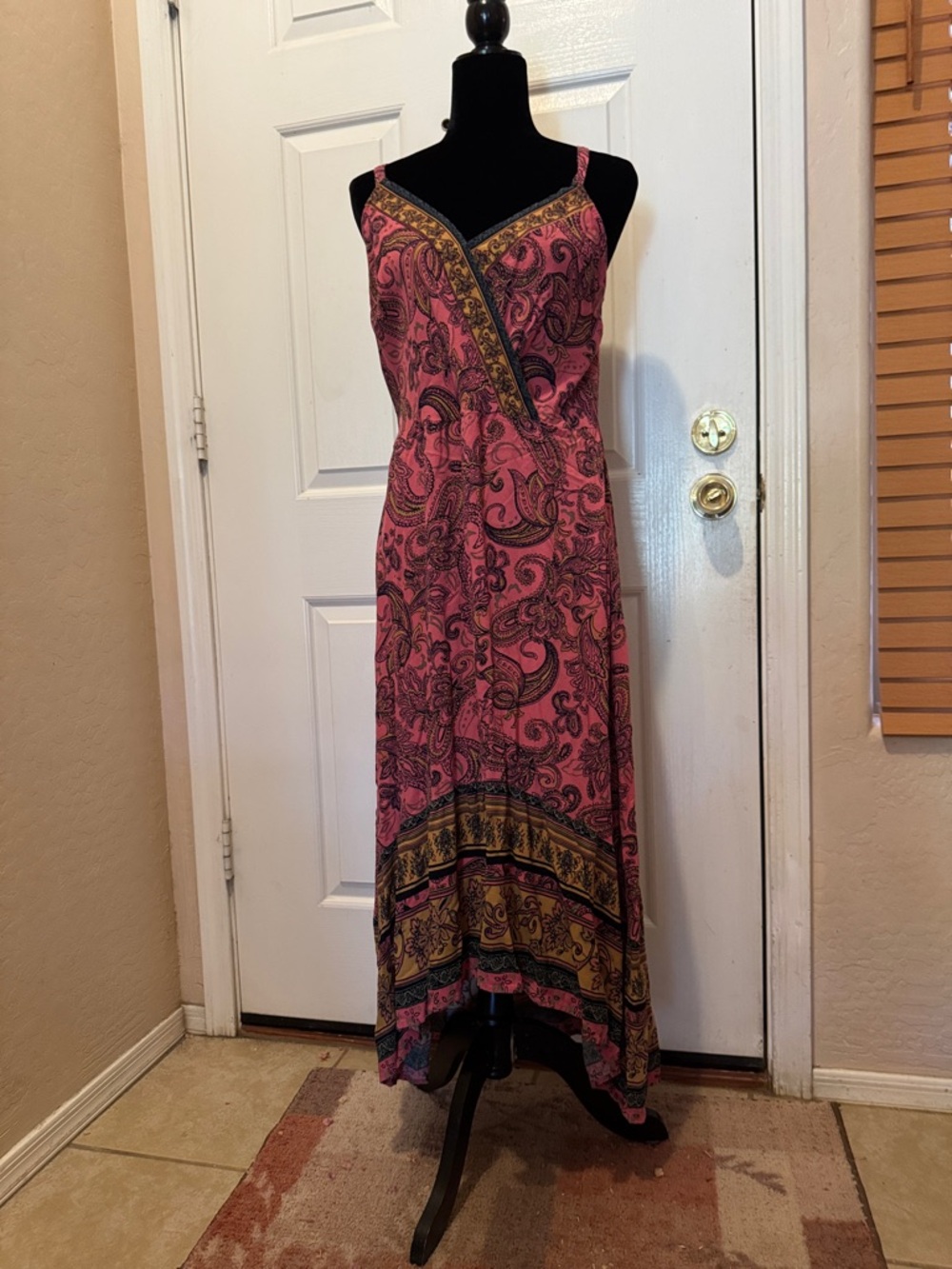 Pink Paisley Maxi Dress with Hi-Low Hem